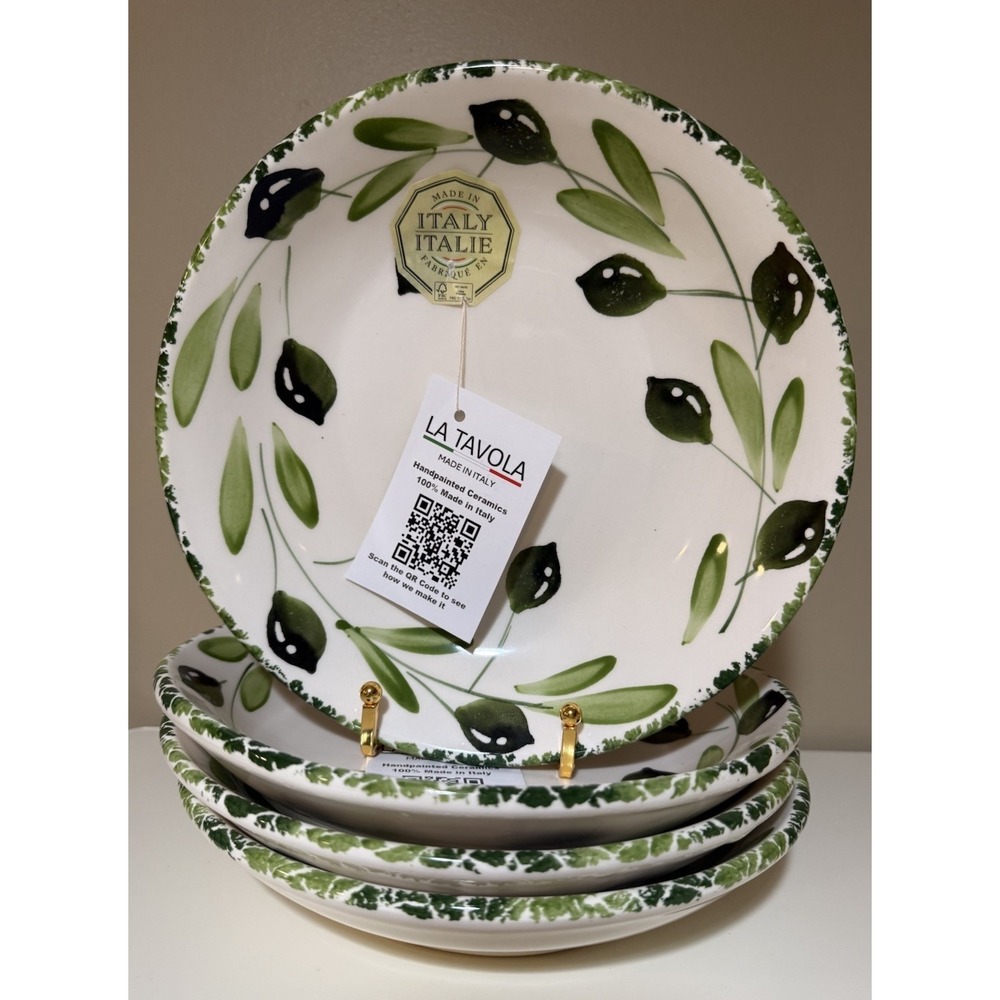 4x Authentic Italian Olive and Leaves Ceramic 9" Pasta Bowls - La Tavola